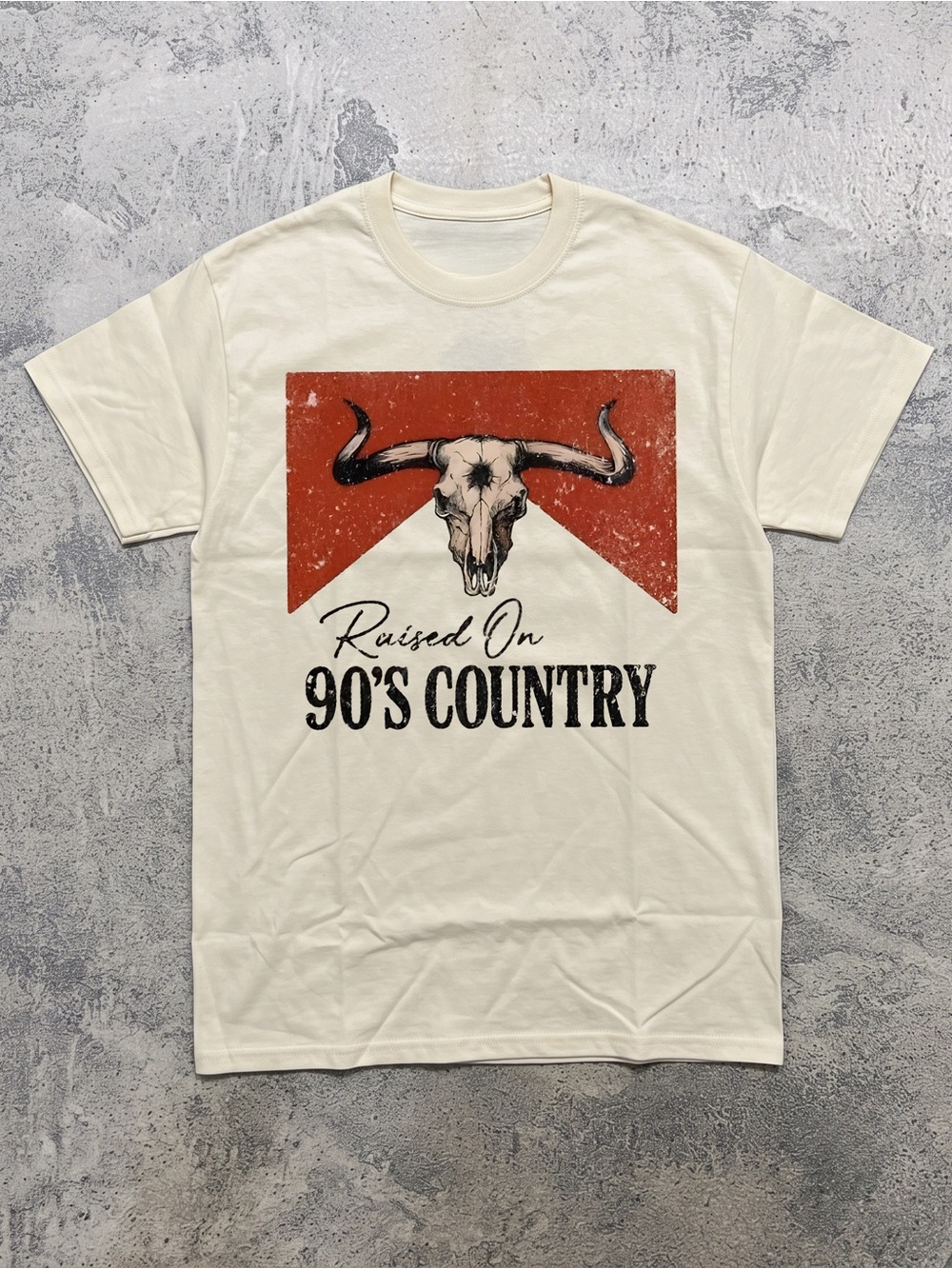 Gildan Raised on 90s Country Shirt, Vintage Western Bull Skull Graphic Tee
